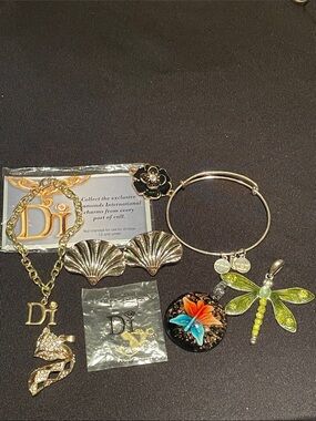Gold-Tone Charm Bracelet & Dragonfly Pendant Set - Green & Multicolor